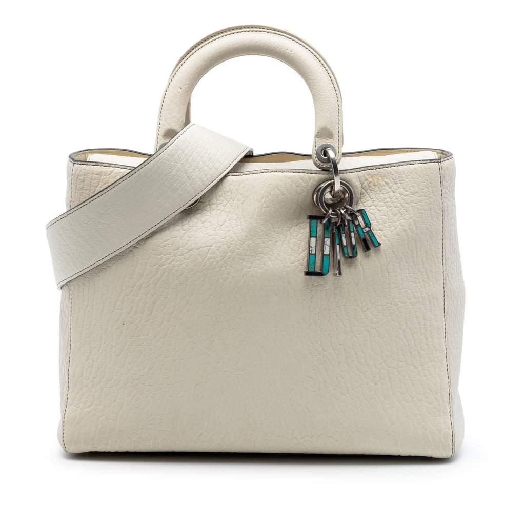Dior Large Canyon Grained Lambskin Lady Dior White Leather Very good condition - Front View