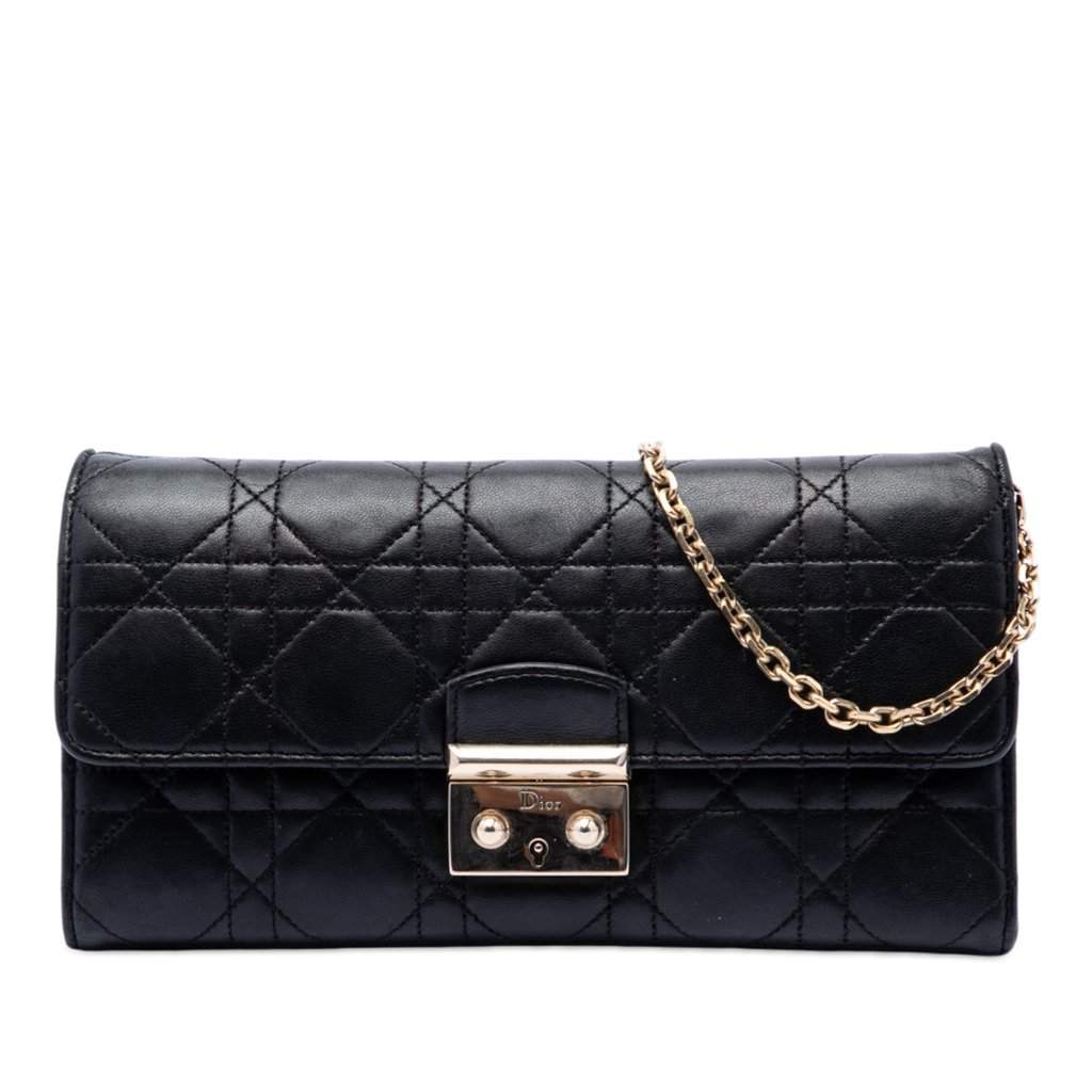 Dior Lambskin Cannage Miss Dior Promenade Wallet on Chain Black Leather Very good condition - Front View