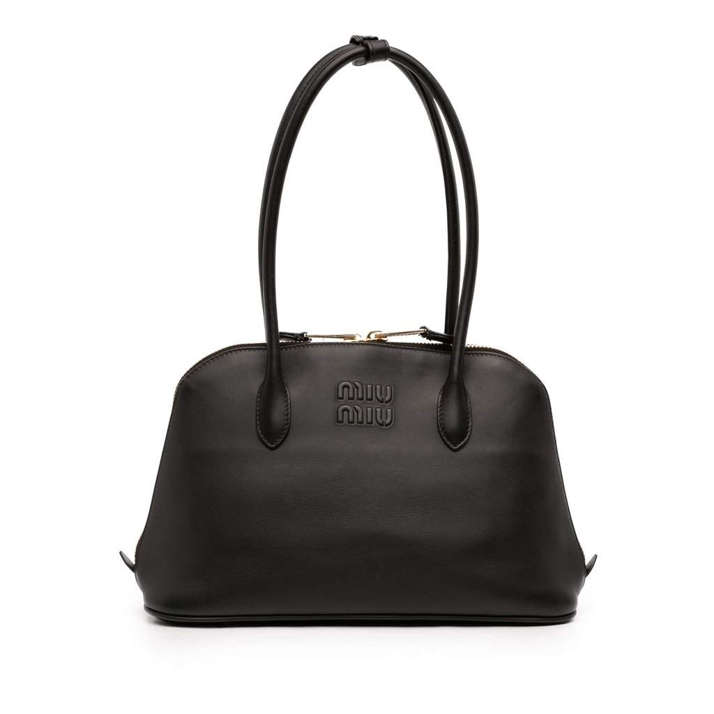 Miu Miu Softy Calfskin Embossed Logo Shoulder Bag Black Leather Very good condition - Front View
