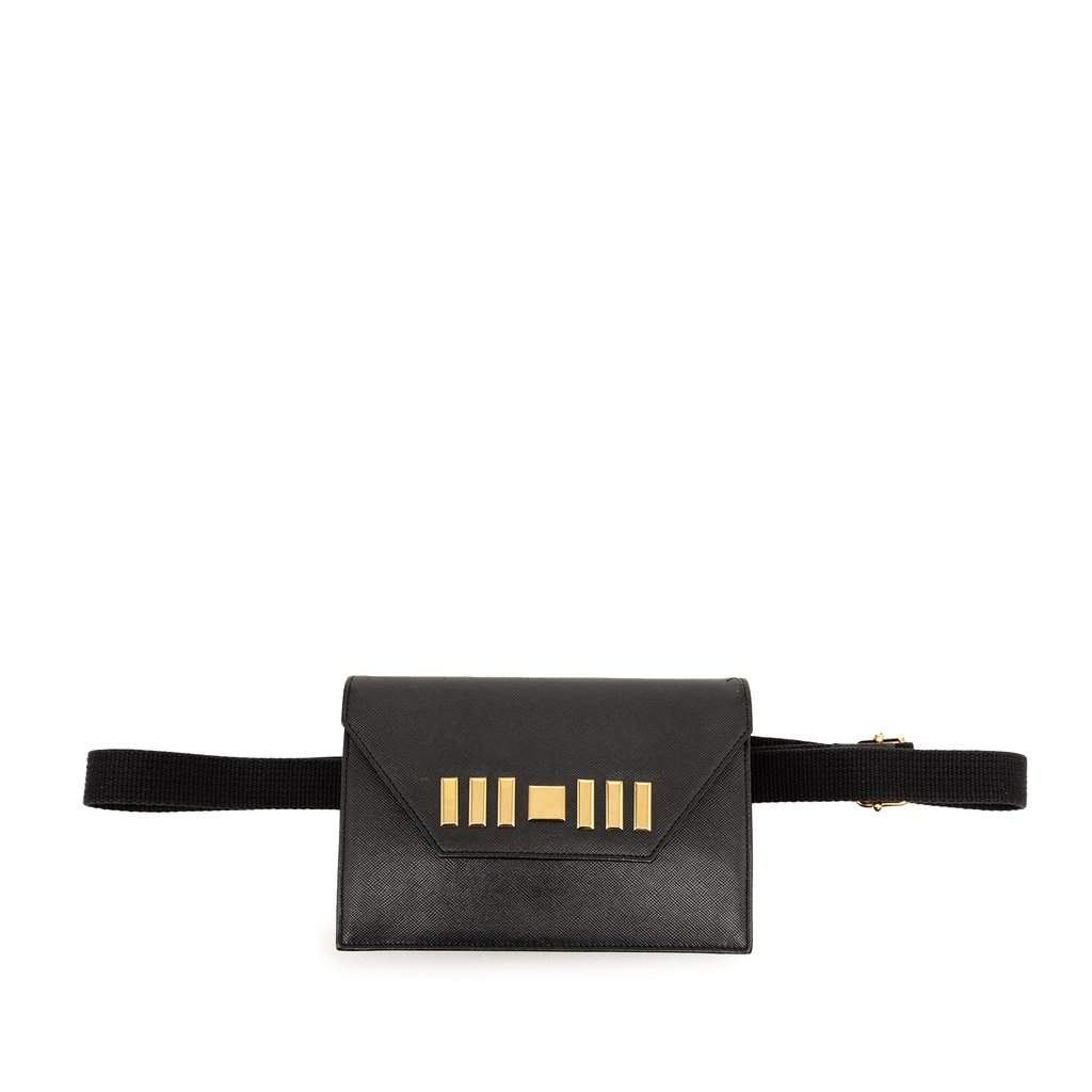 Saint Laurent Studded Leather Belt Bag Black Leather Very good condition - Front View
