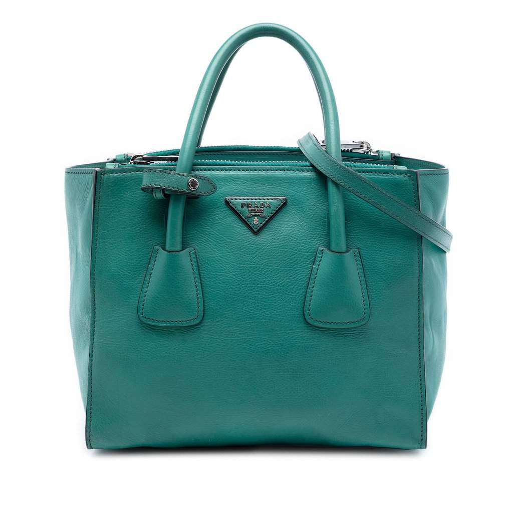 Prada Glace Calf Twin Pocket Double Handle Satchel Green Leather Very good condition - Front View