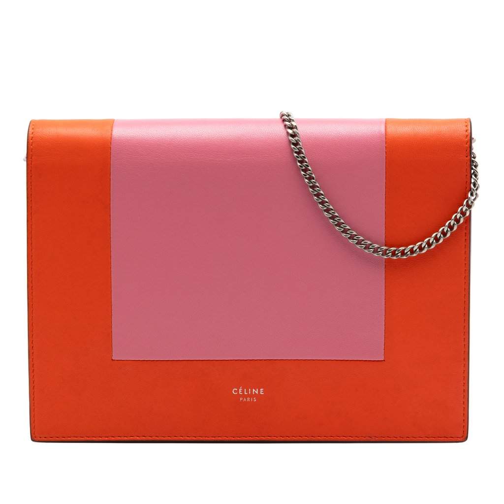Celine Leather Frame Wallet on Chain Orange Leather Very good condition - Front View