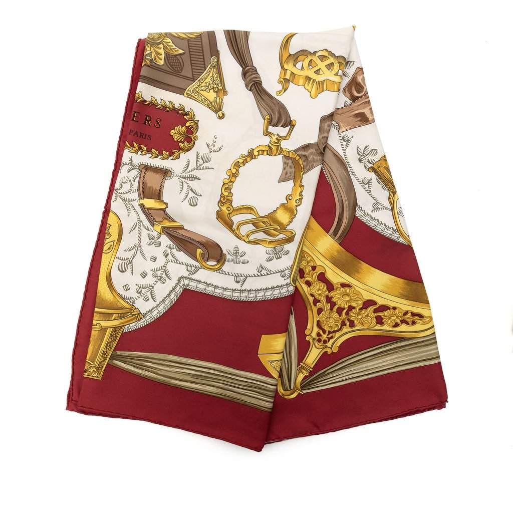 Hermès Etriers Silk Scarf 90 White Very good condition - Front View