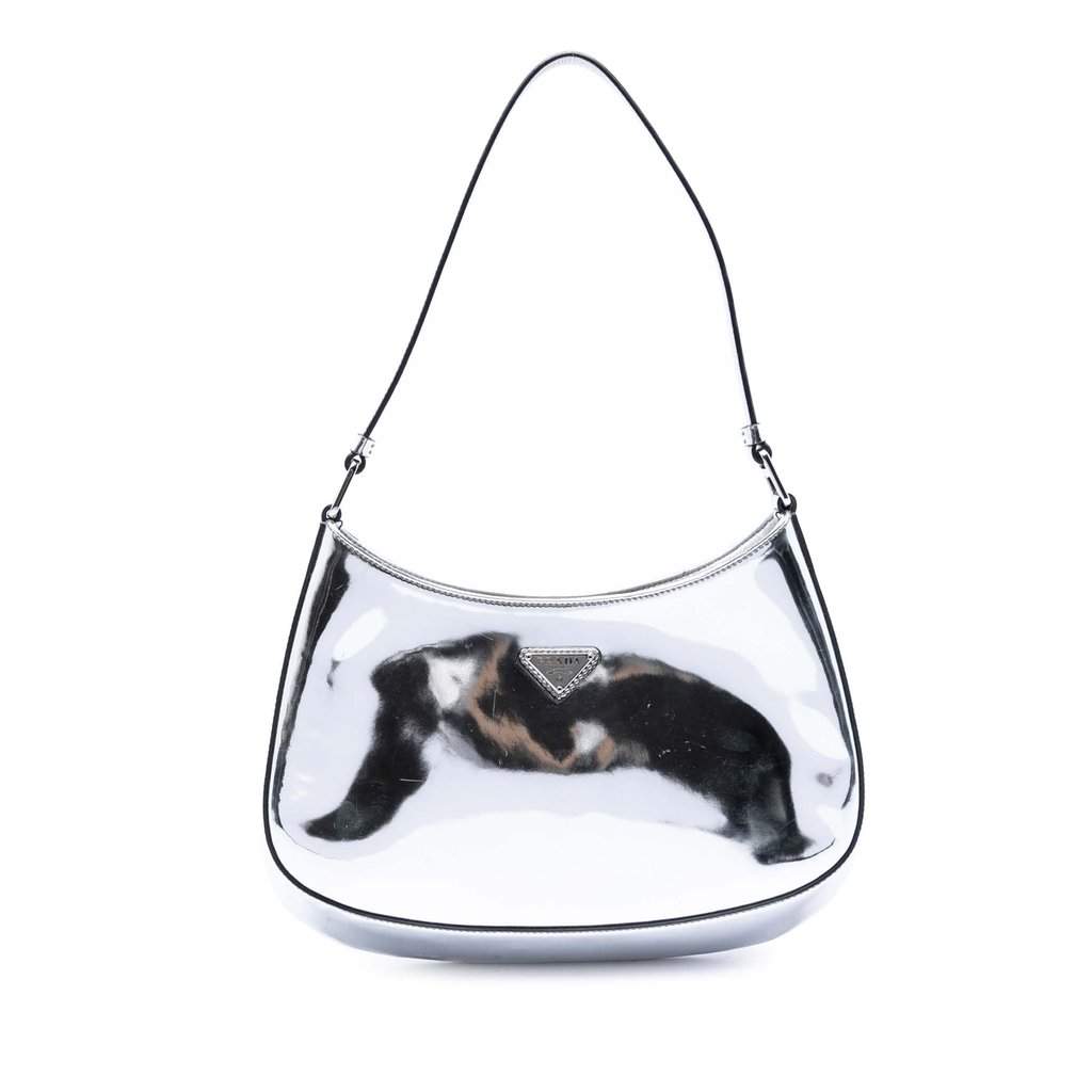 Prada Spazzolato Leather Cleo Shoulder Bag Silver Leather Very good condition - Front View