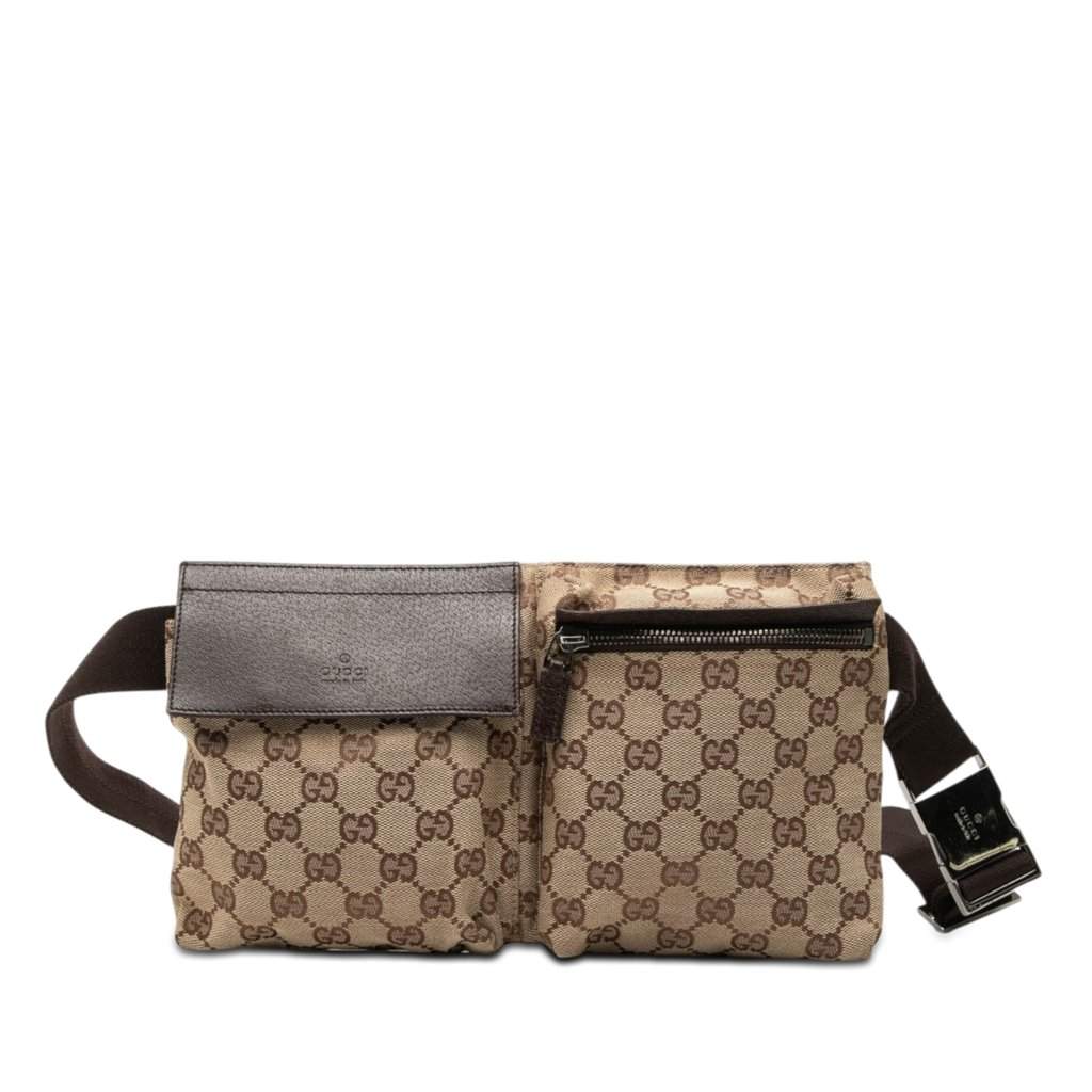 Gucci GG Canvas Double Pocket Belt Bag Beige Very good condition - Front View