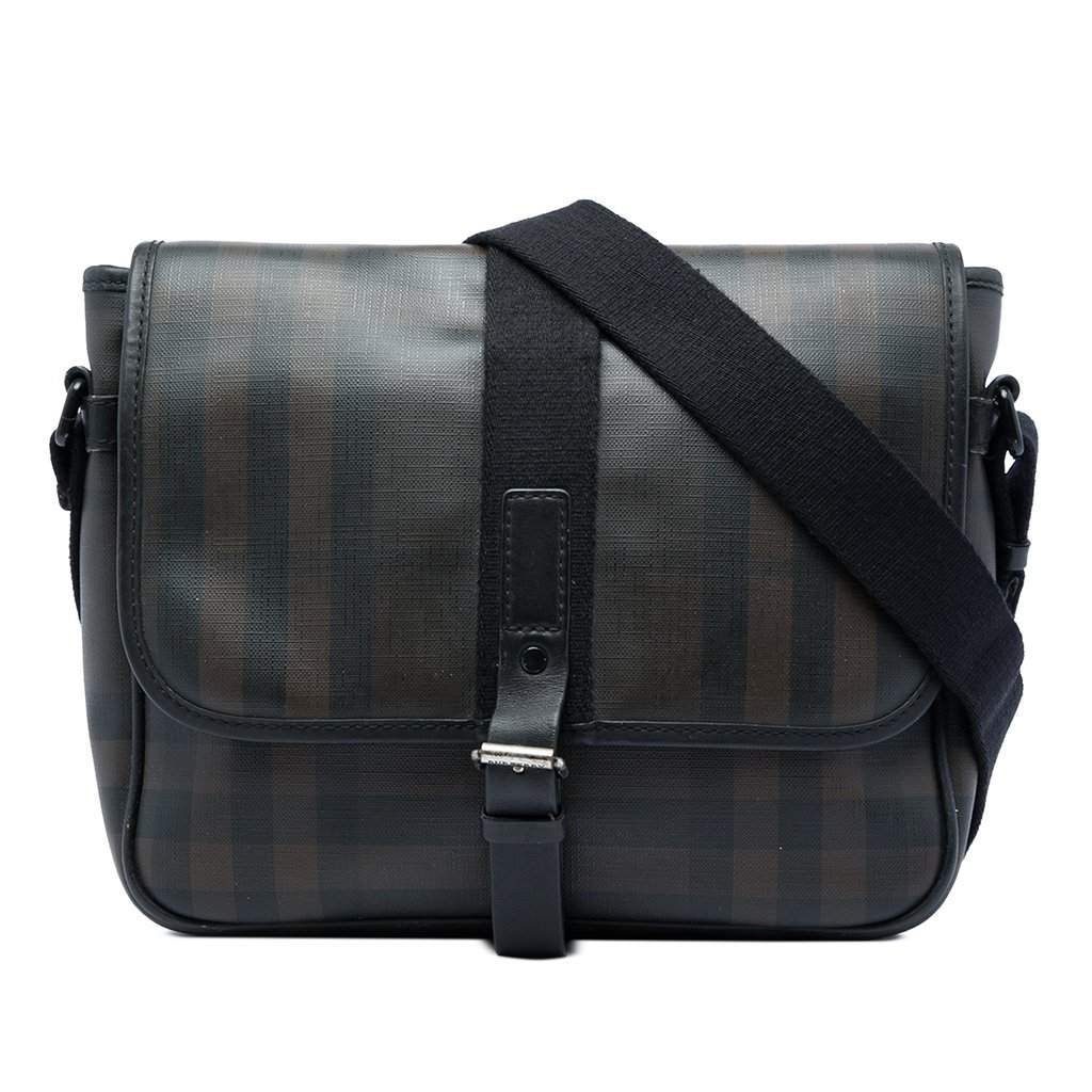 Burberry Smoke Check Coated Canvas Crossbody Brown Very good - Front View