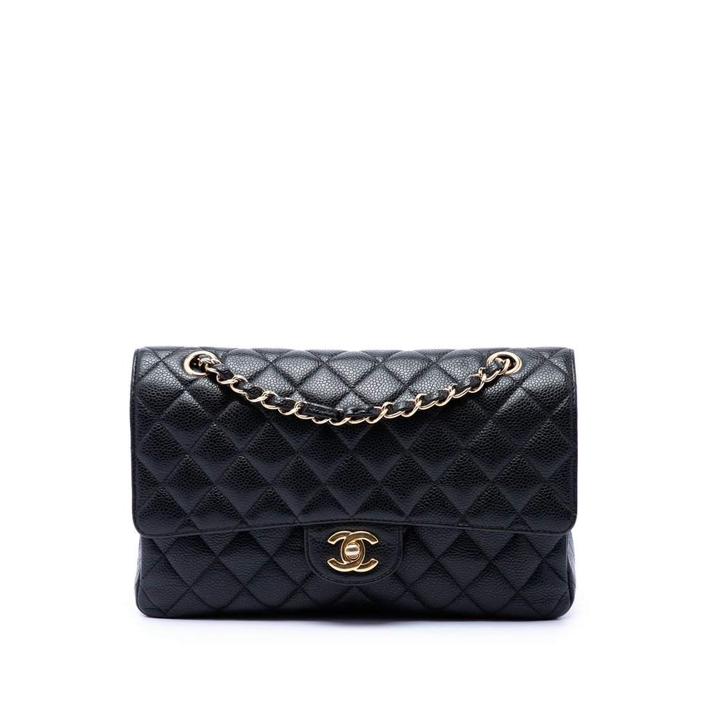 Chanel Medium Classic Caviar Double Flap Black Leather Very good condition - Front View