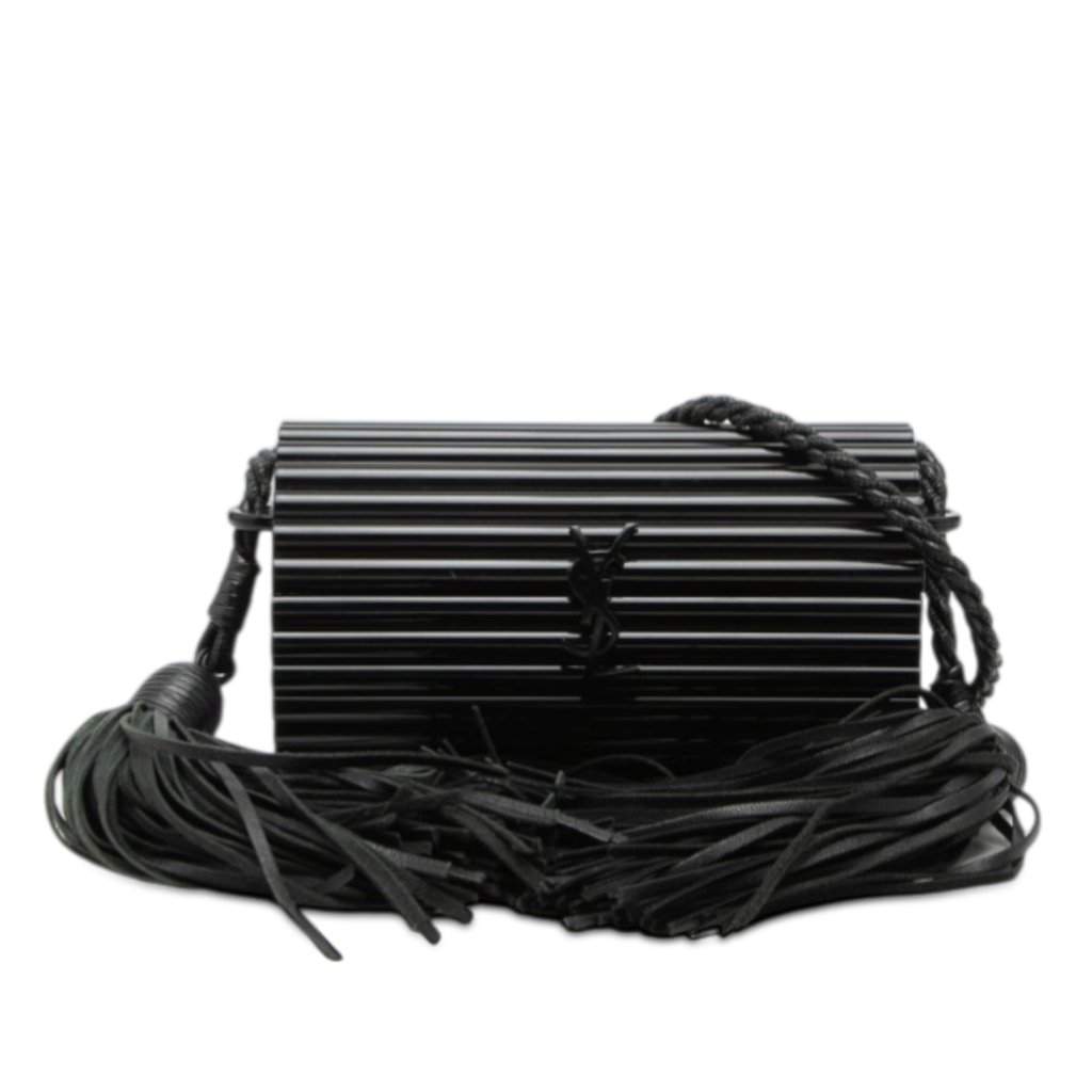Saint Laurent Ribbed Acrylic Lambskin Fringe Monogram Monochrome Opium Box Bag Black Plastic Good condition - Front View
