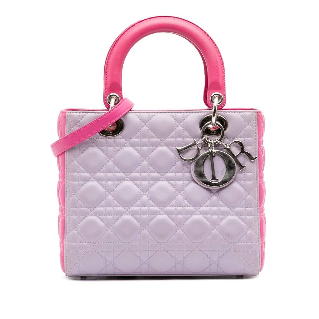 Dior Medium Bicolor Lambskin Cannage Lady Dior Purple Leather Very good - Front View