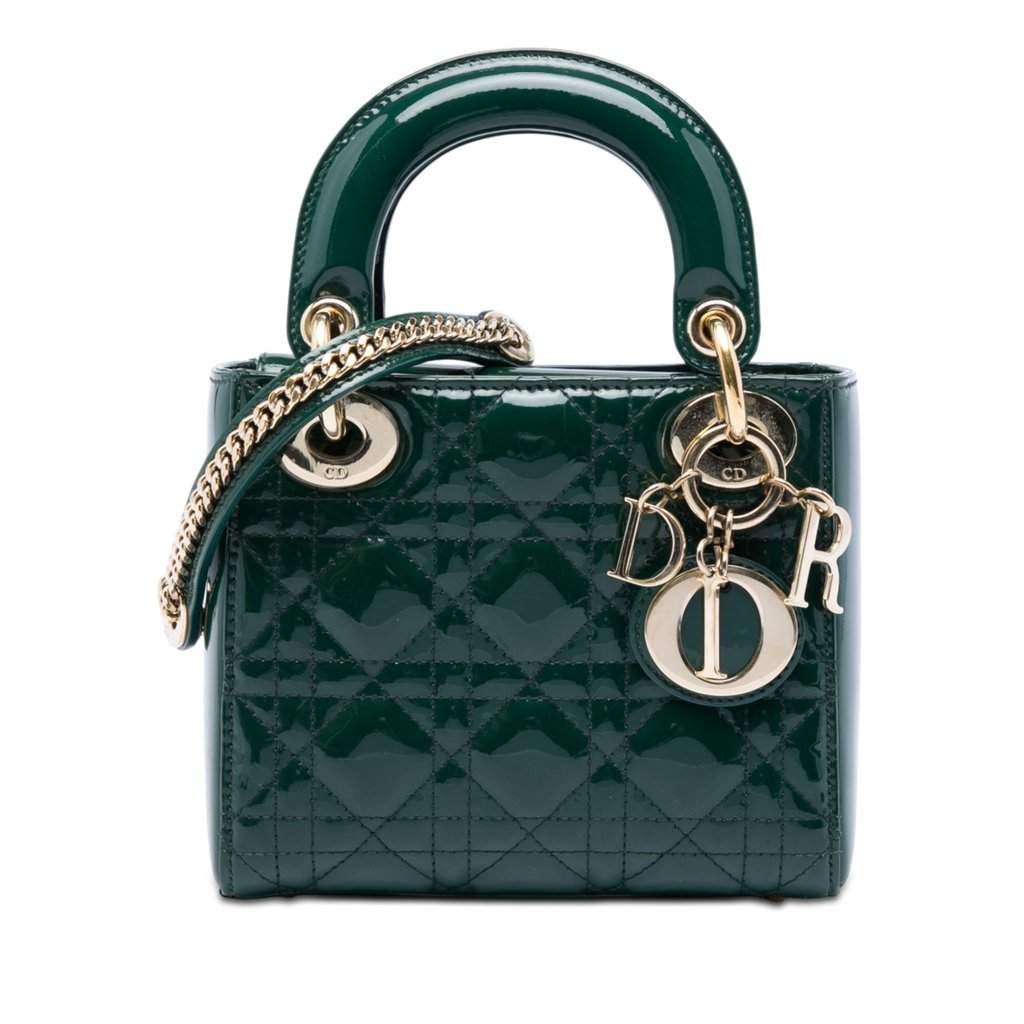 Dior Mini Patent Cannage Lady Dior Green Leather Very good condition - Front View