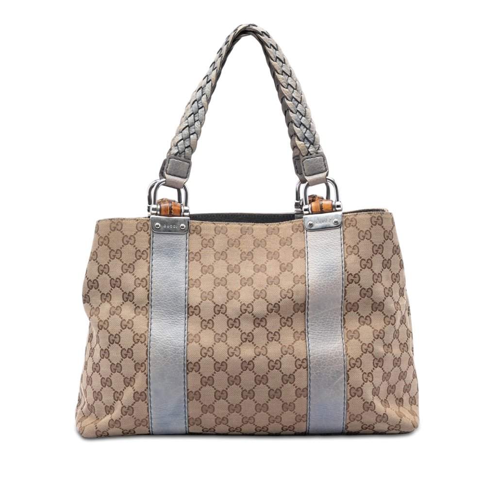 Gucci Medium GG Canvas Bamboo Libeccio Tote Beige Very good condition - Front View