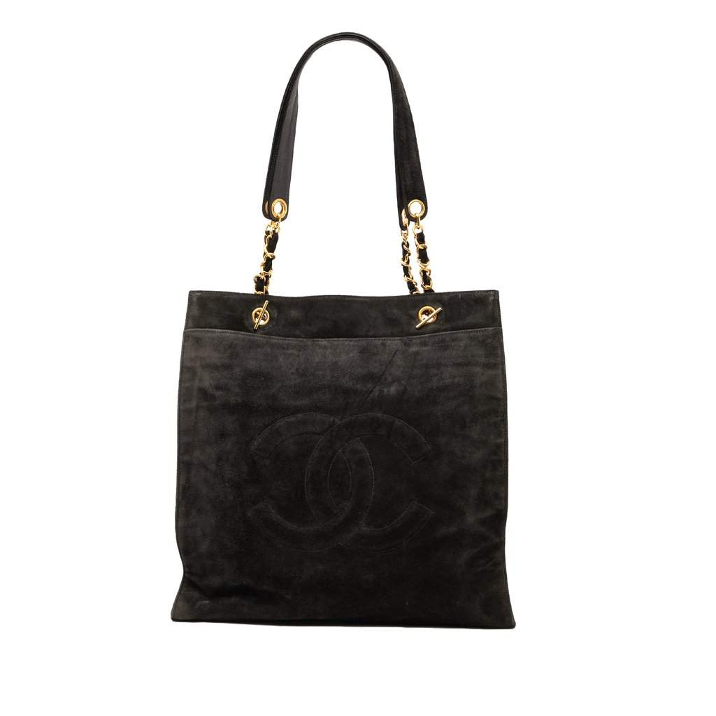 Chanel CC Suede Tote Black Leather Very good - Front View