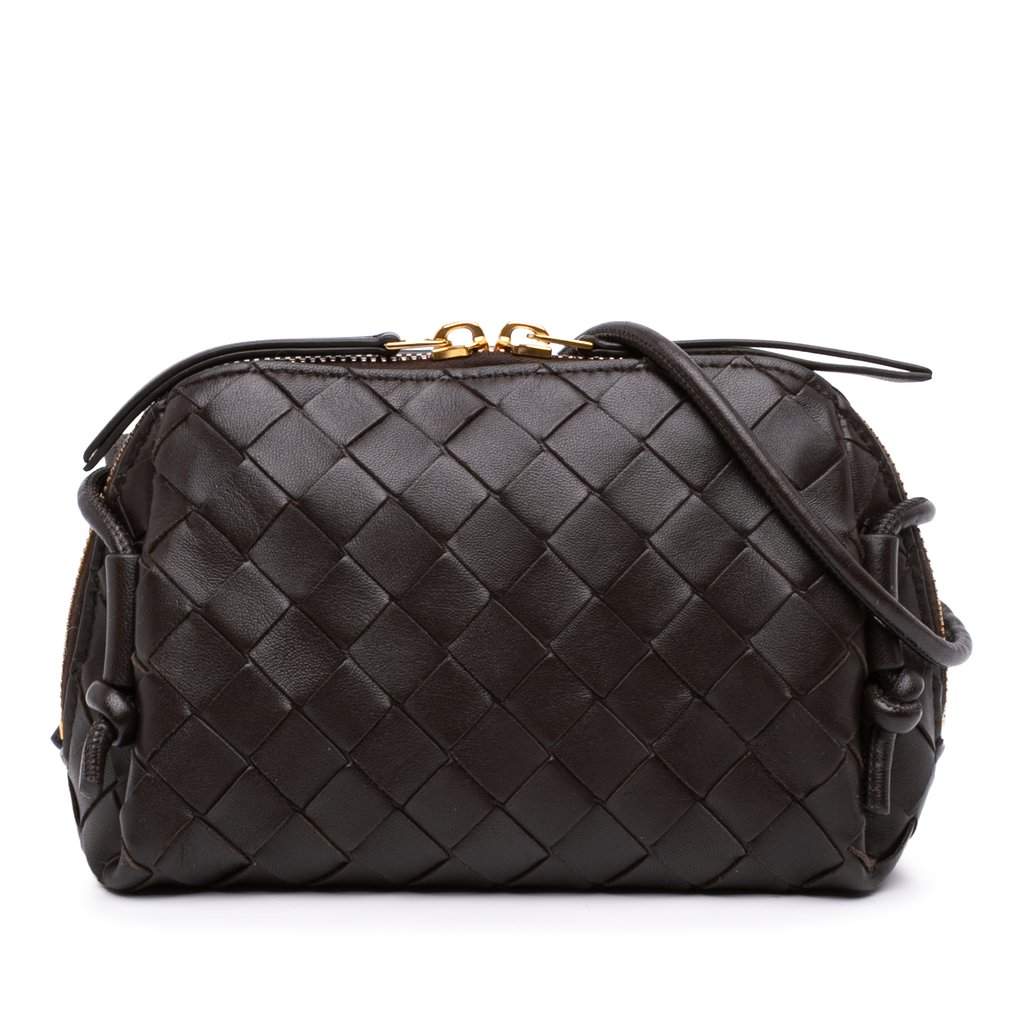 Bottega Veneta Mini Lambskin Intrecciato Loop Camera Bag Brown Leather Very good - Front View
