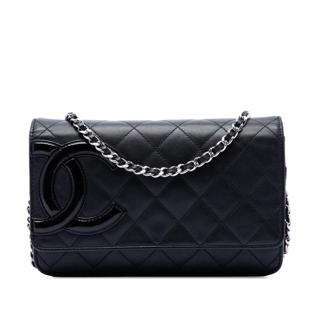 Chanel Quilted Lambskin Cambon Ligne Wallet On Chain Black Leather Very good condition - Front View
