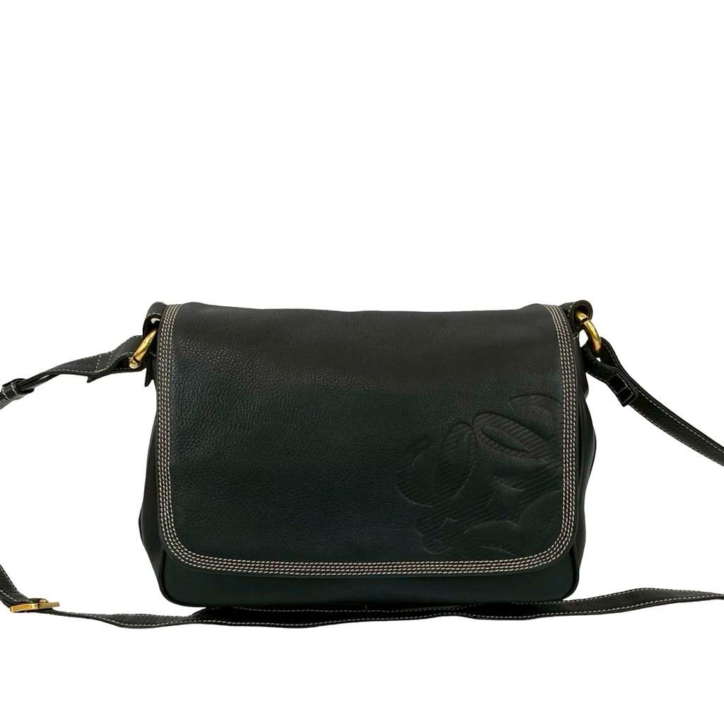 LOEWE Leather Anagram Flap Crossbody Black Leather Very good - Front View