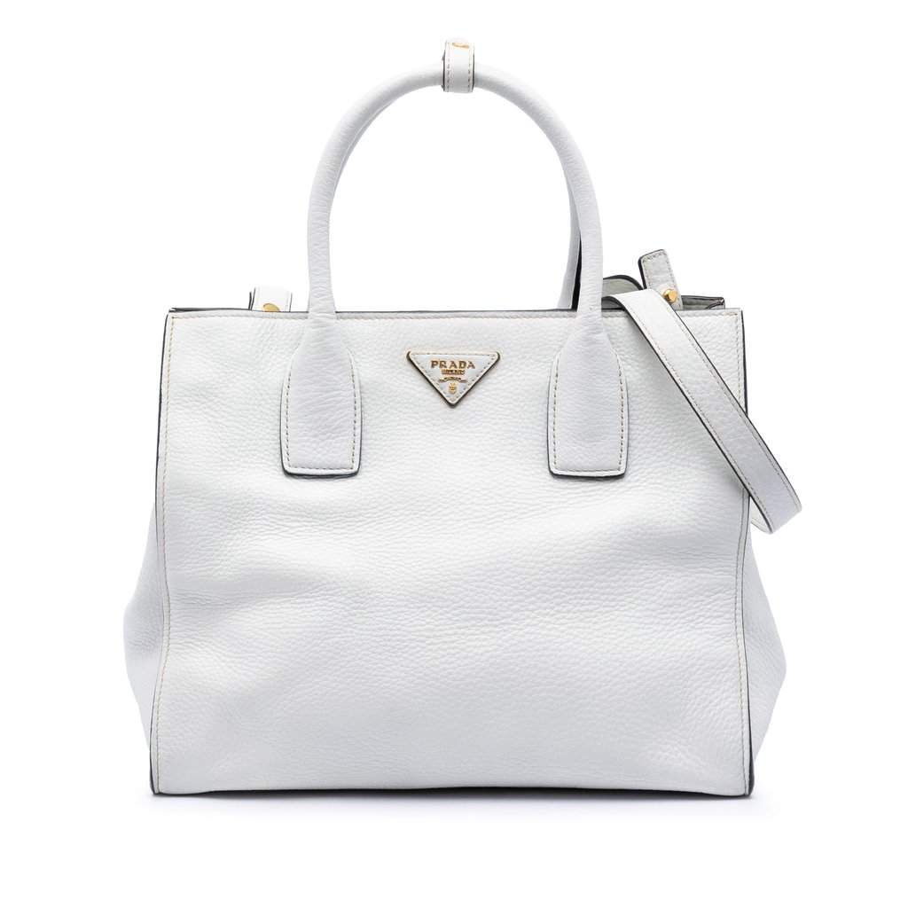 Prada Vitello Daino Open Convertible Tote White Leather Very good condition - Front View
