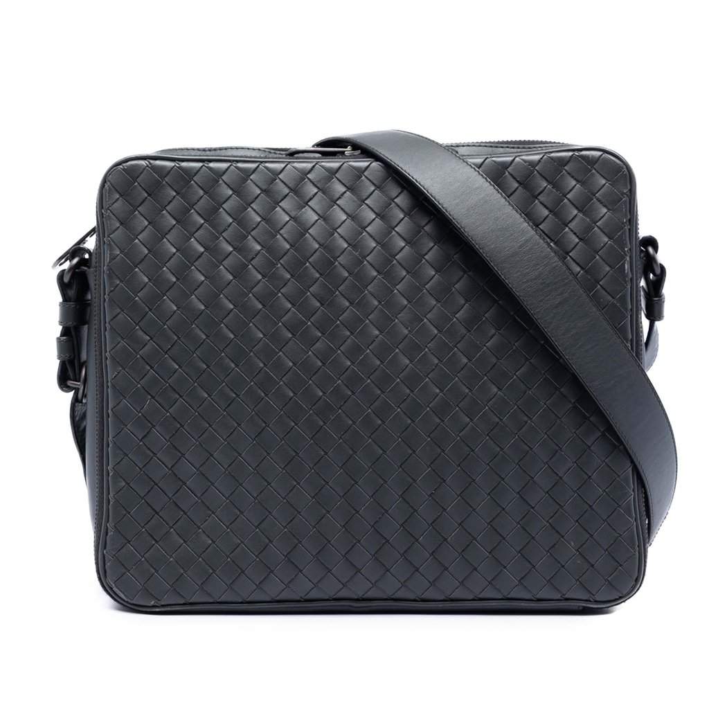 Bottega Veneta Nappa Intrecciato Messenger Bag Black Leather Very good condition - Front View