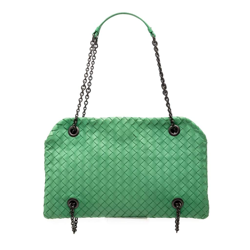 Bottega Veneta Nappa Intrecciato Duo Shoulder Bag Green Leather Very good condition - Front View