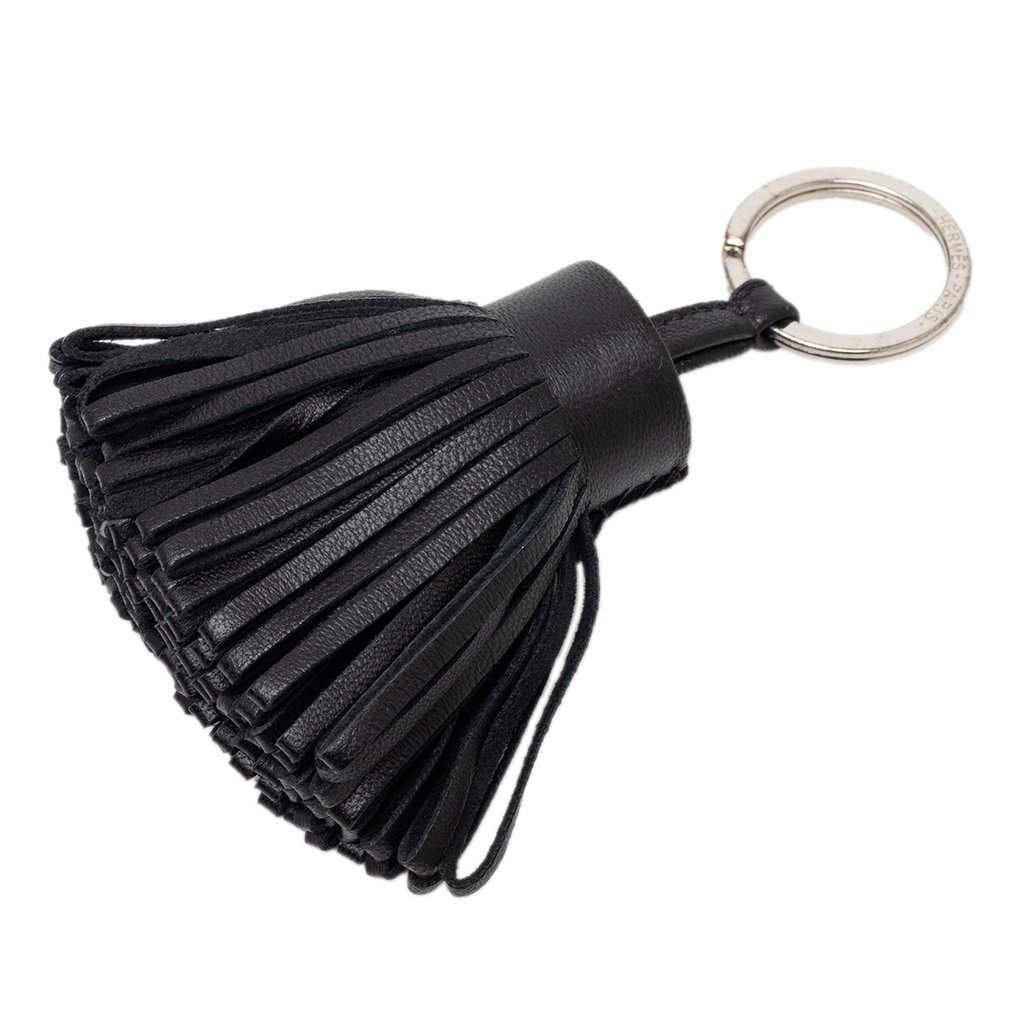 Hermès Milo Carmen Tassel Key Ring Bag Charm Black Leather Very good - Front View