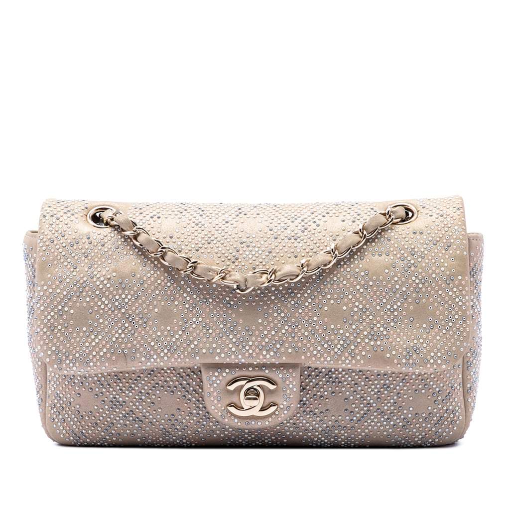Chanel Medium Metallic Lambskin Embellished Mineral Nights Single Flap Brown Leather Very good condition - Front View