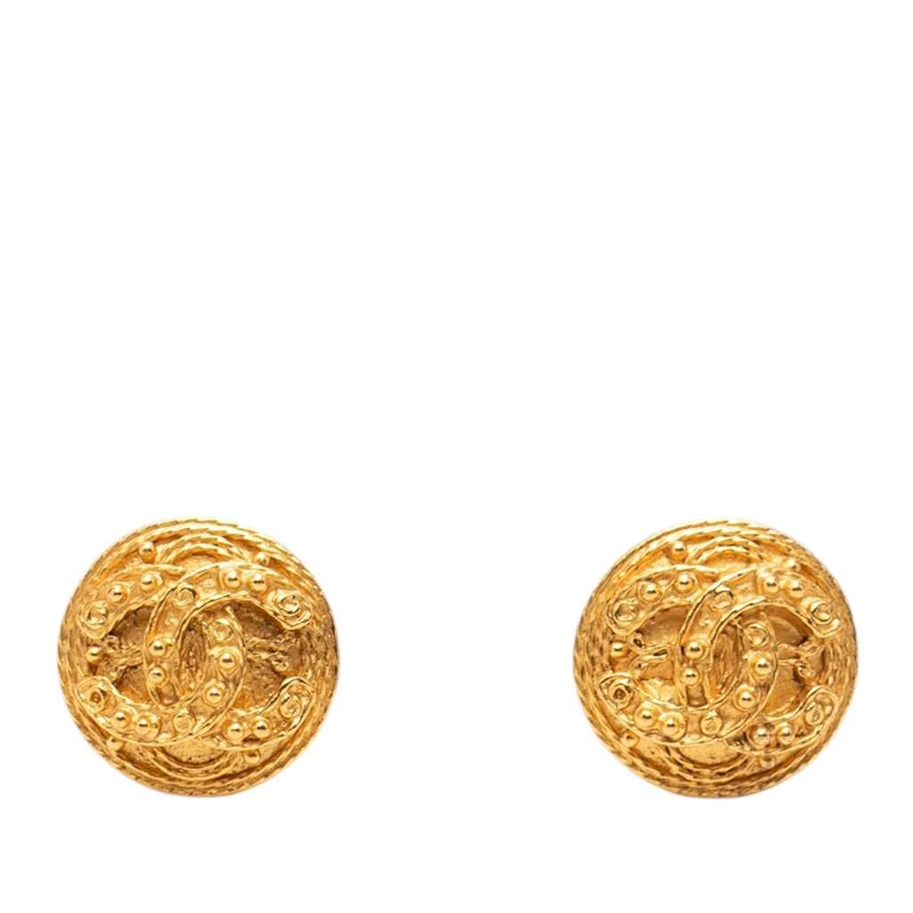 Chanel CC Gold Plated Round Clip On Earrings Gold Metal Very good condition - Front View