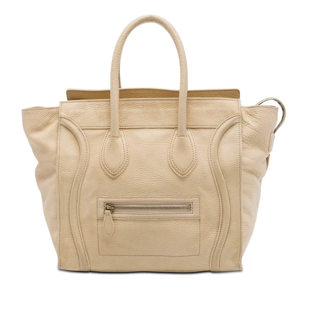 Celine Mini Drummed Calfskin Luggage Tote Beige Leather Very good condition - Front View