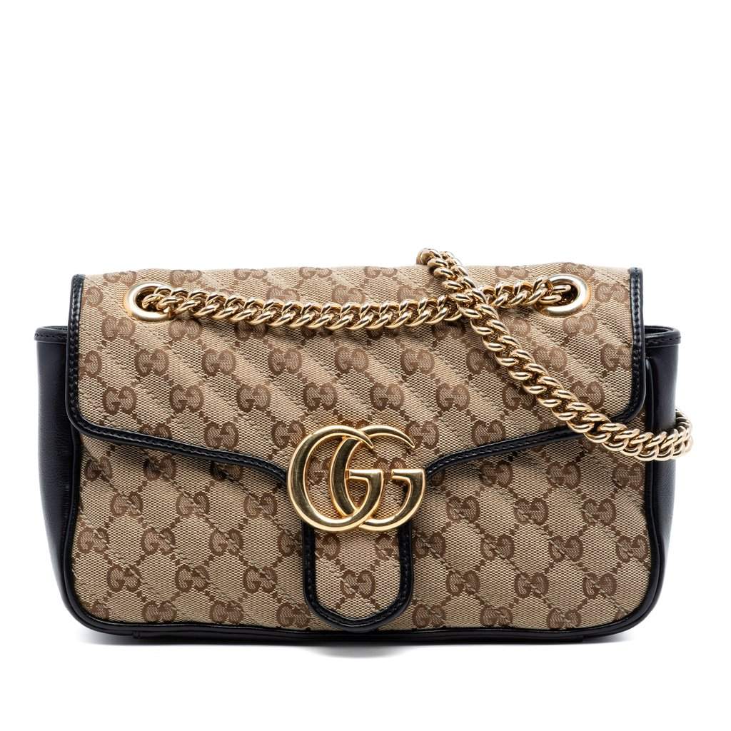 Gucci Medium GG Marmont Matelasse Diagonal GG Canvas Shoulder Bag Beige Very good condition - Front View