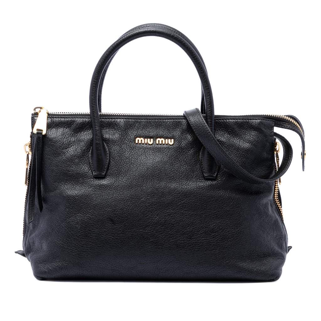 Miu Miu Goatskin Madras Zip Satchel Black Leather Very good - Front View