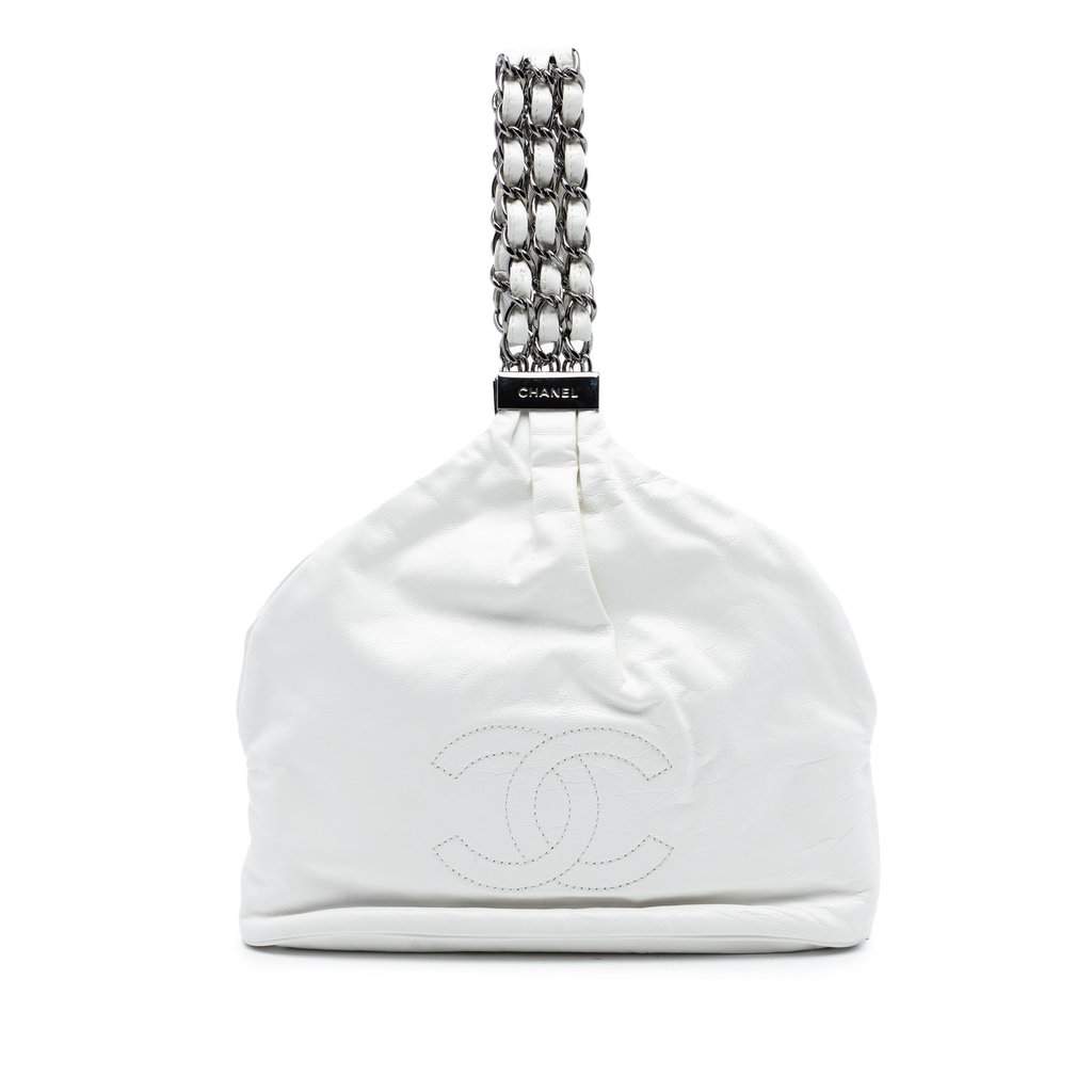 Chanel CC Lambskin Rock and Chain Hobo Bag White Leather Very good condition - Front View