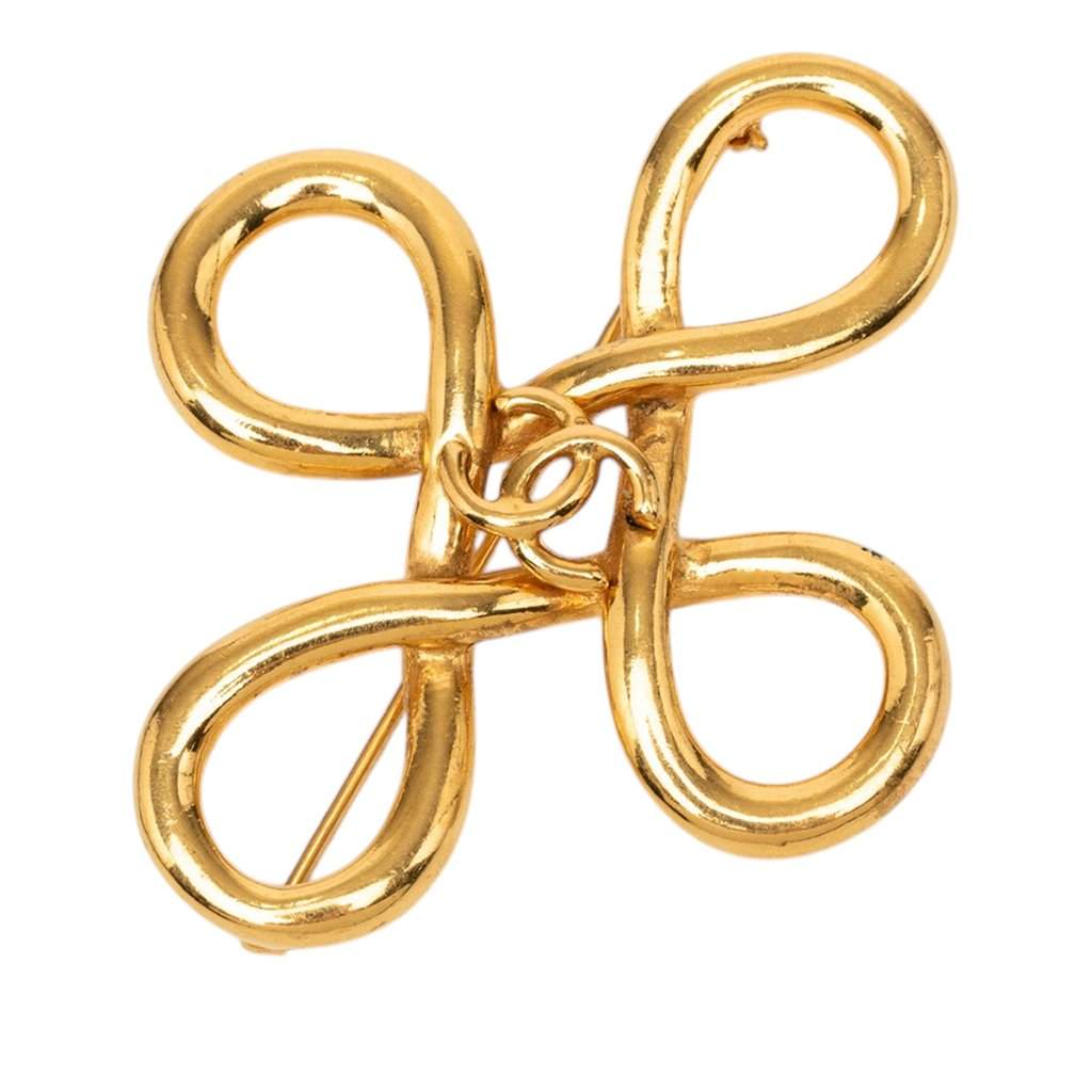 Chanel CC Gold Plated Infinity Brooch Gold Metal Very good - Front View