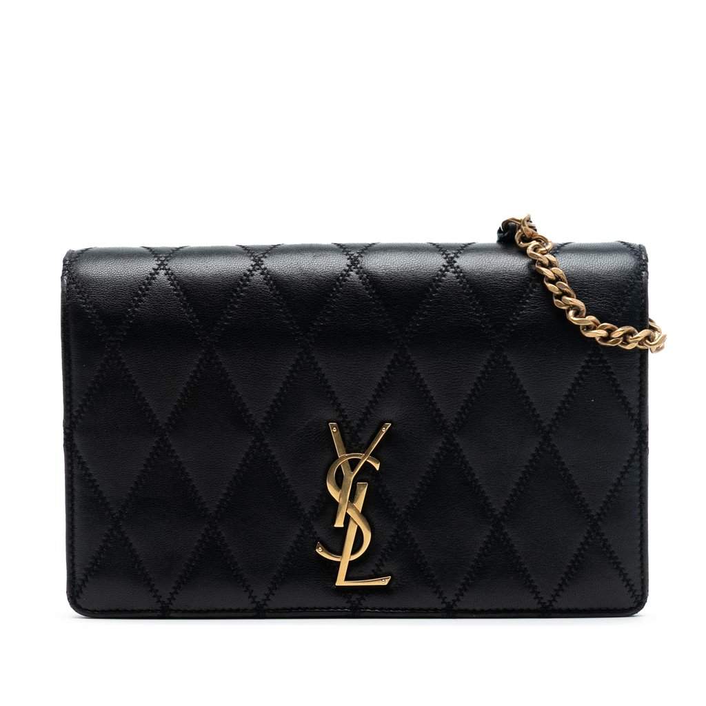 Saint Laurent Diamond Quilted Lambskin Angie Chain Bag Black Leather Very good condition - Front View