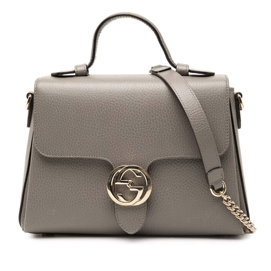 Gucci Small Dollar Calf Interlocking G Satchel Grey Leather Very good condition - Front View