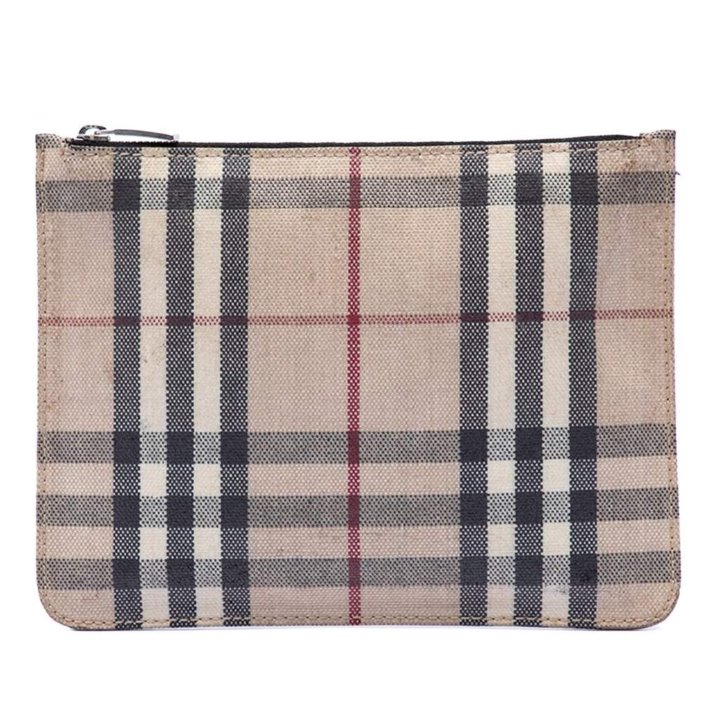 Burberry House Check Canvas Pouch Beige Very good condition - Front View