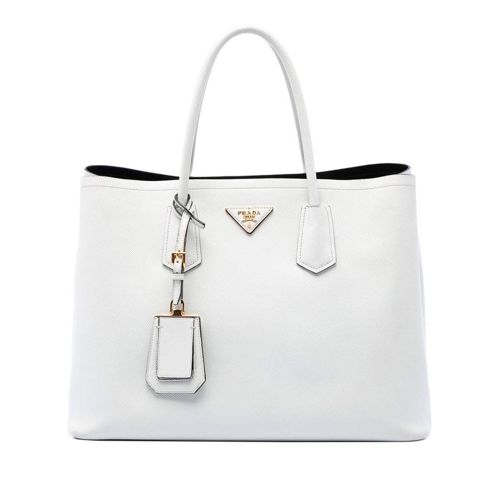 Prada Medium Saffiano Cuir Double Satchel White Leather Very good condition - Front View