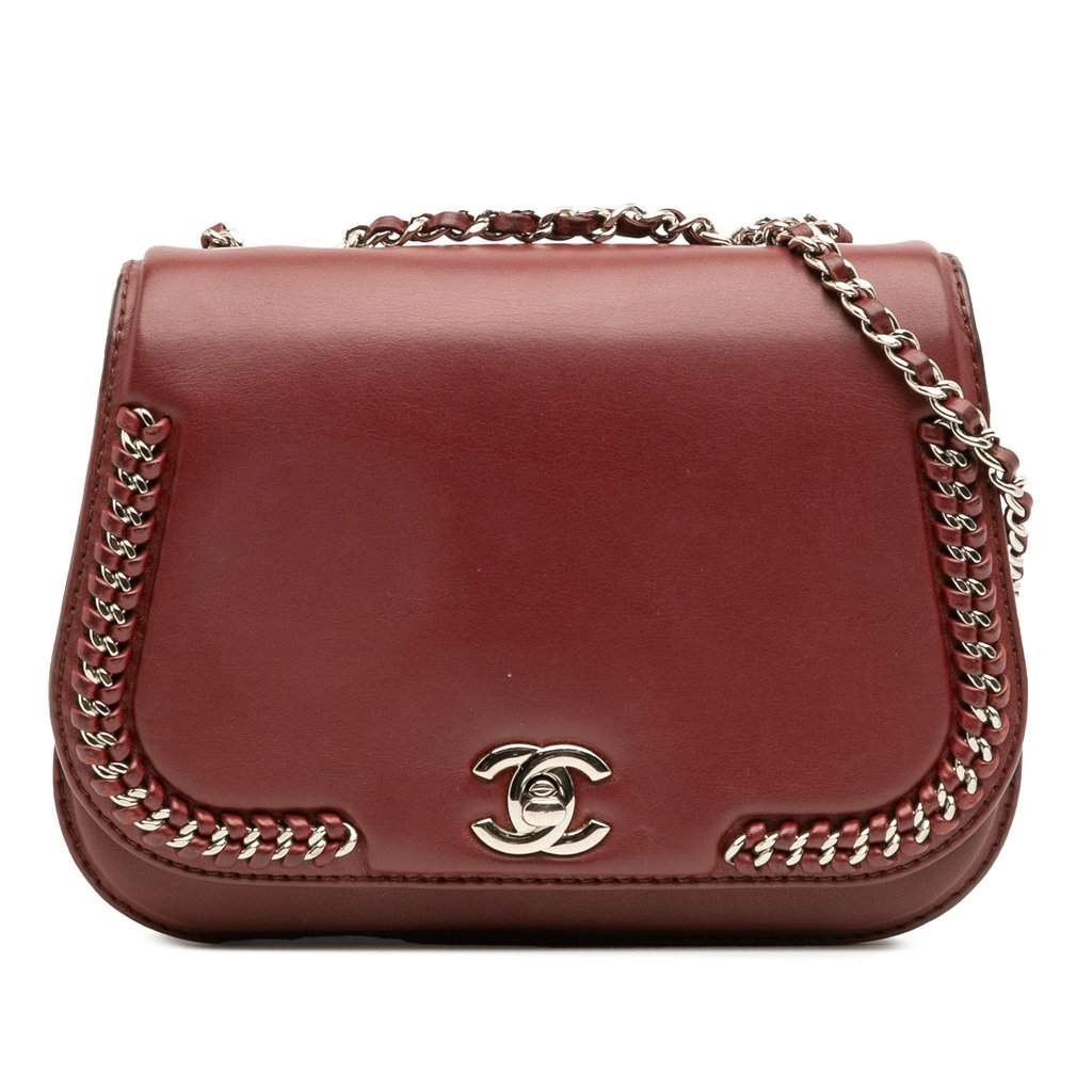Chanel Small Calfskin Braided Chic Flap Red Leather Very good - Front View