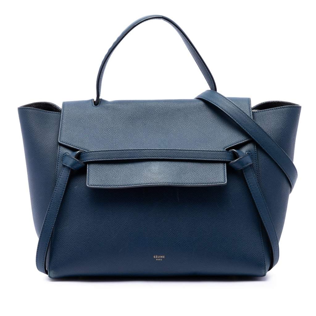 Celine Mini Grained Calfskin Belt Bag Blue Leather Very good - Front View