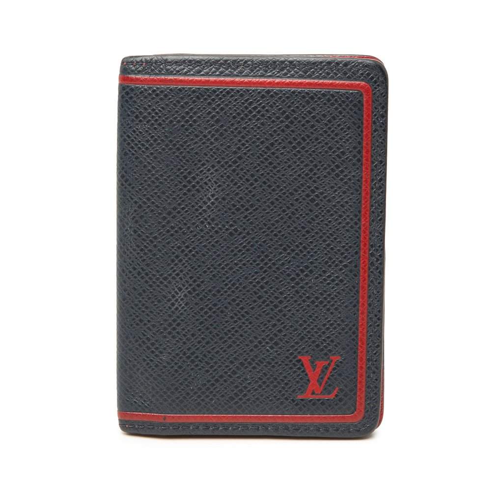 Louis Vuitton Taiga Card Holder Pocket Organizer Blue Leather Very good - Front View