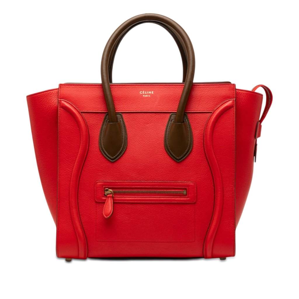 Celine Mini Bicolor Leather Luggage Tote Red Leather Very good condition - Front View