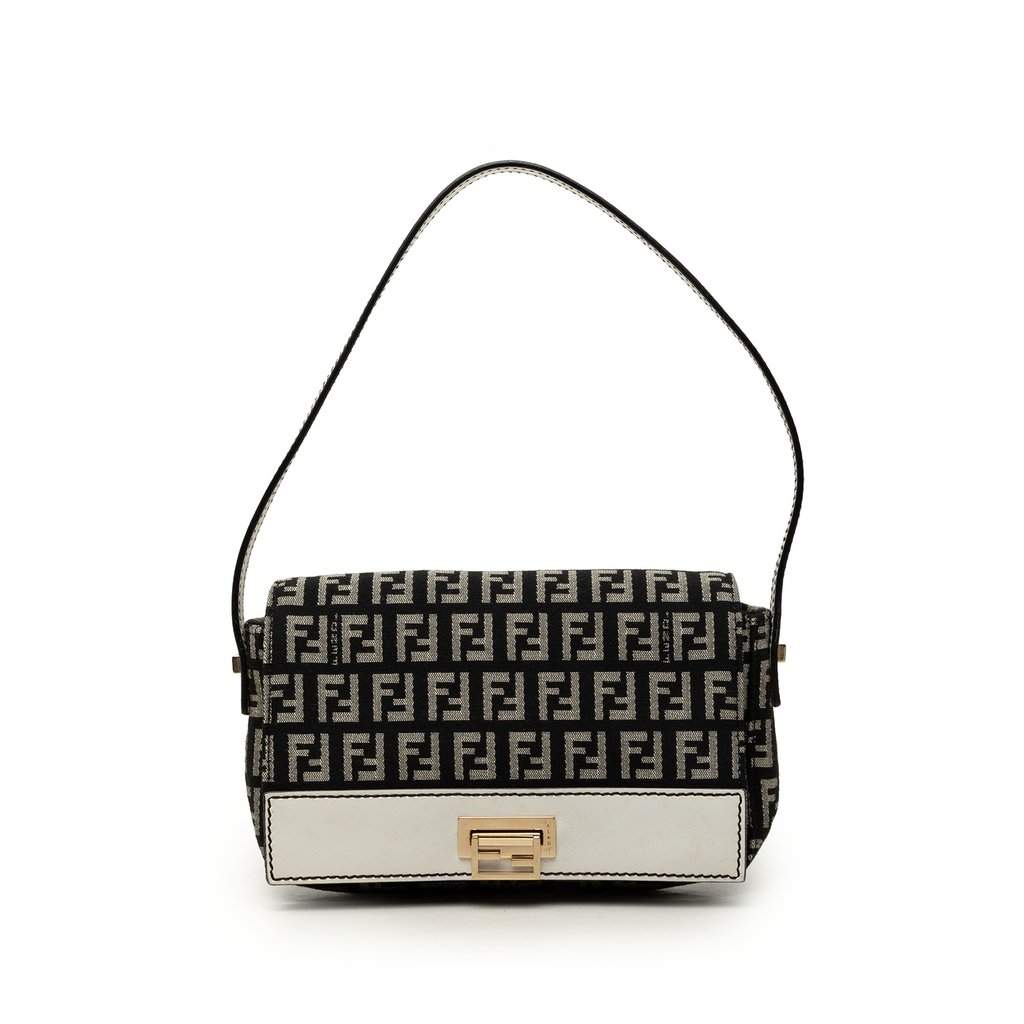Fendi Zucchino Canvas Shoulder Bag Black Good - Front View