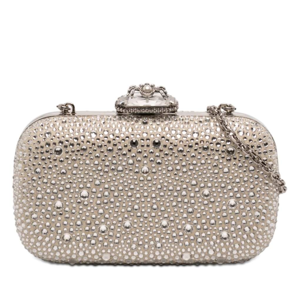 Alexander McQueen Crystal Embellished Satin Spider Clutch Brown Very good condition - Front View