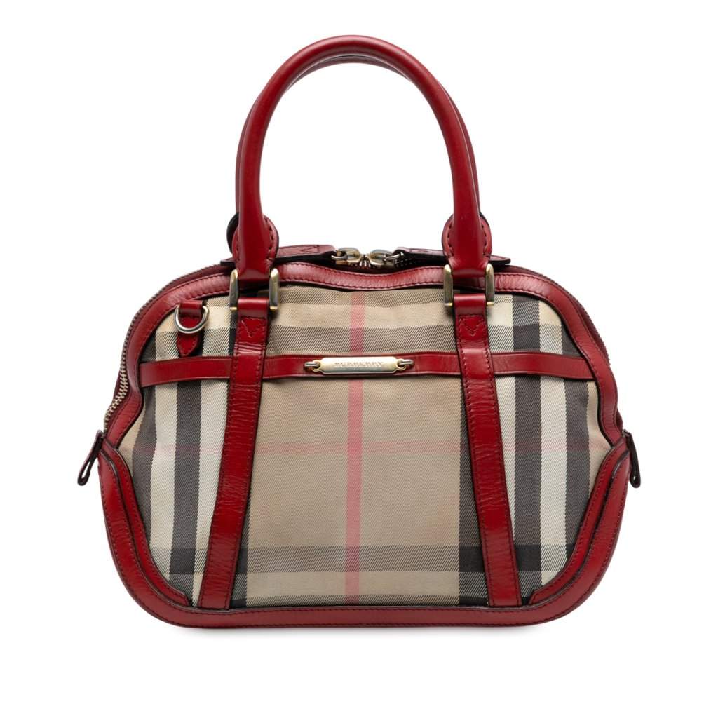 Burberry Small Leather Trimmed House Check Canvas Bridle Orchard Satchel Brown Very good - Front View