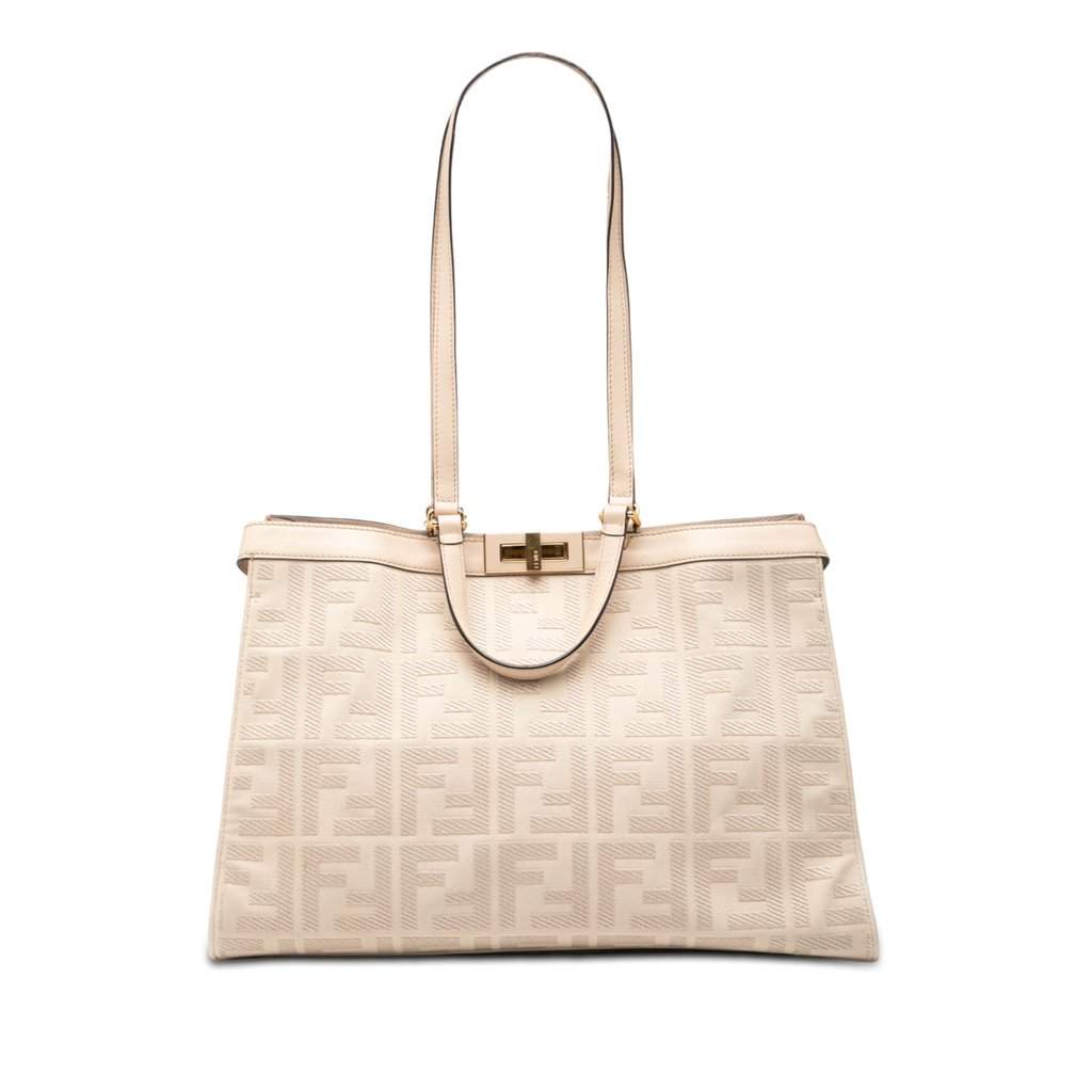 Fendi Zucca Embroidered Canvas Peekaboo X Tote Beige Very good - Front View