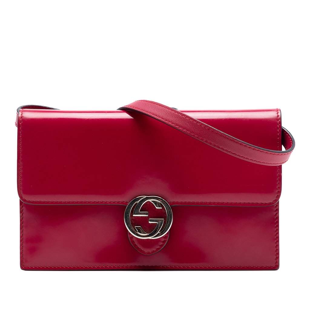 Gucci Leather Interlocking G Dollar Wallet On Chain Red Leather Very good condition - Front View