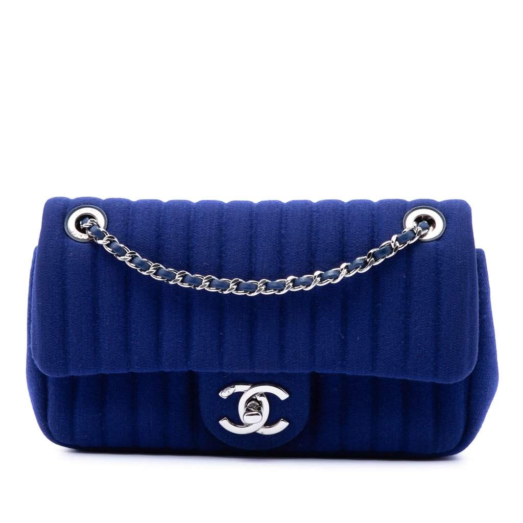 Chanel Mini Vertical Quilted Jersey Single Flap Blue Very good condition - Front View