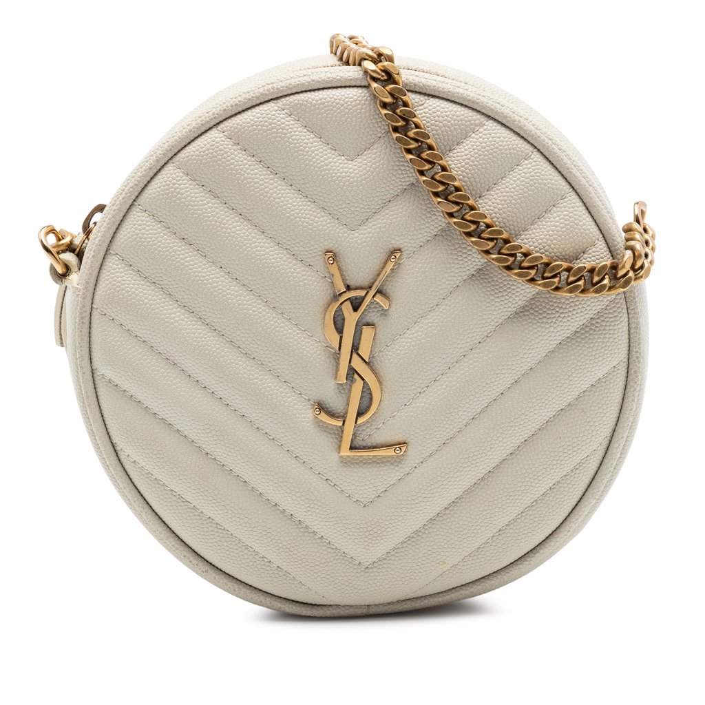 Saint Laurent Grain De Poudre Chevron Round Vinyle Camera Bag White Leather Very good condition - Front View