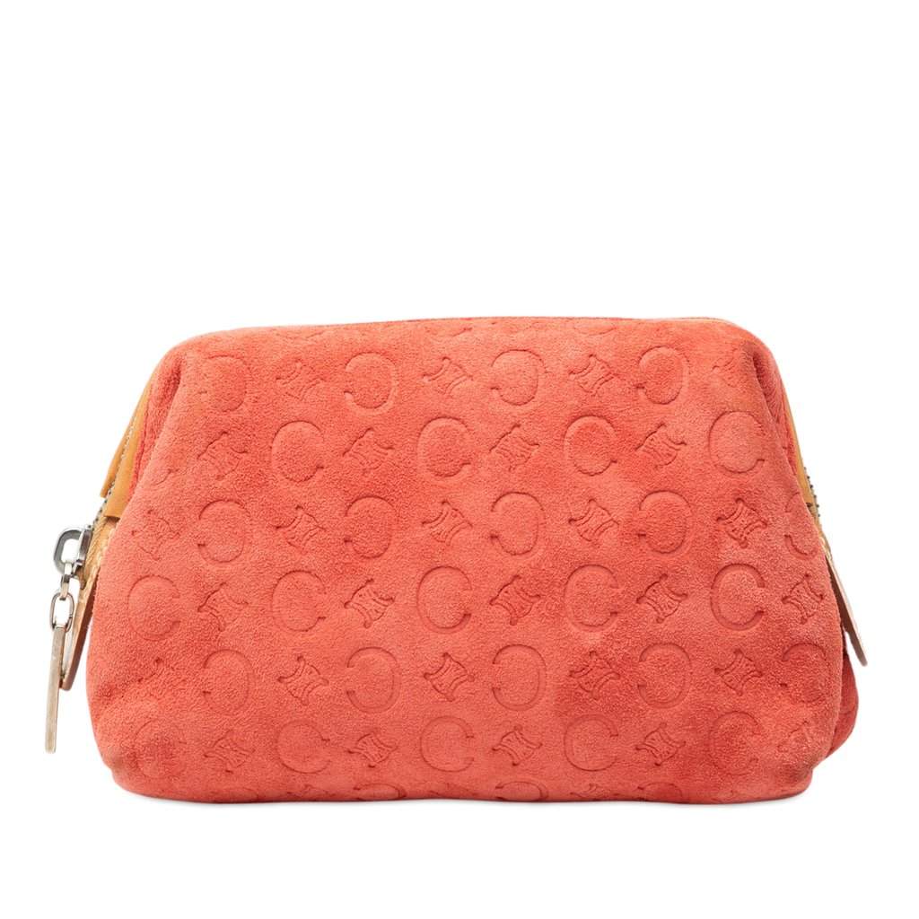Celine C Macadam Suede Pouch Orange Leather Very good condition - Front View