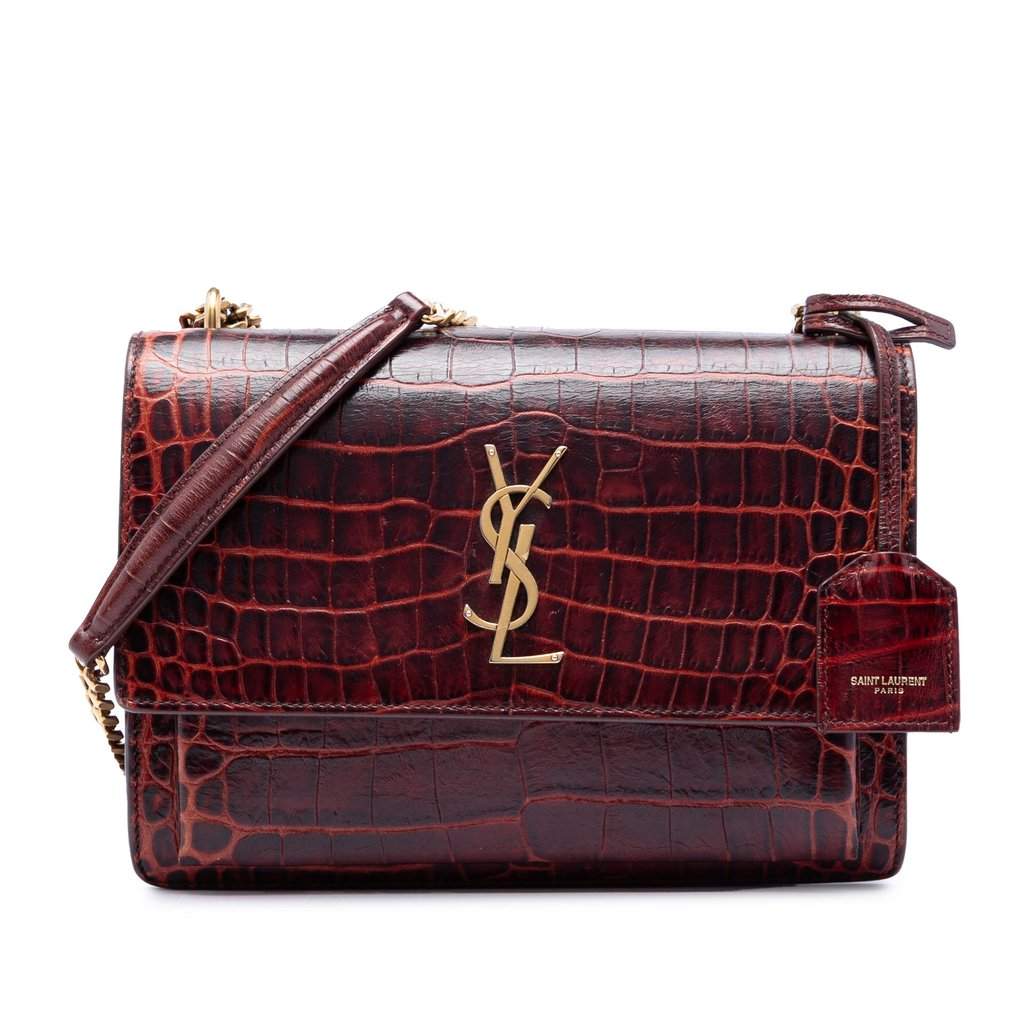 Saint Laurent Medium Croc Embossed Leather Monogram Sunset Crossbody Red Leather Very good condition - Front View