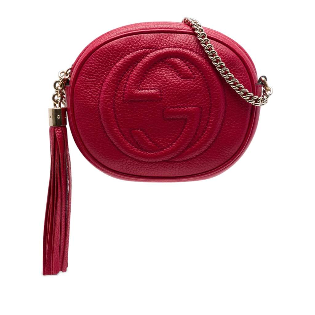 Gucci Mini Pebbled Calfskin Soho Chain Crossbody Red Leather Very good - Front View