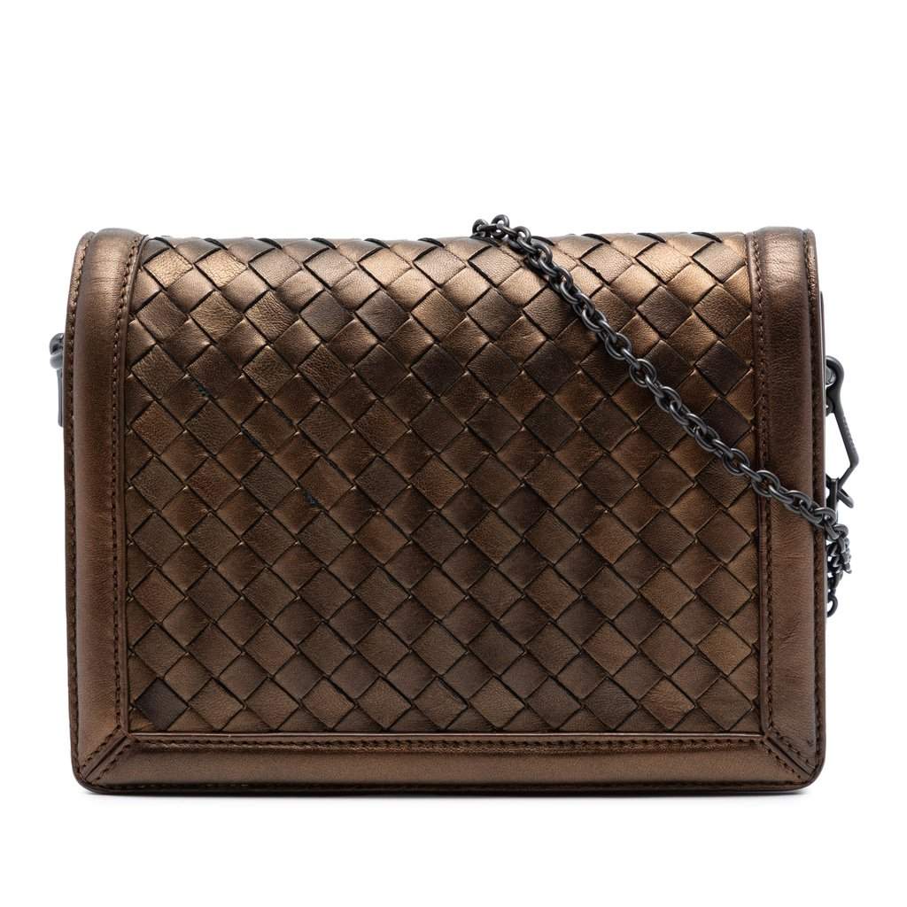 Bottega Veneta Nappa Intrecciato Montebello Crossbody Brown Leather Very good condition - Front View