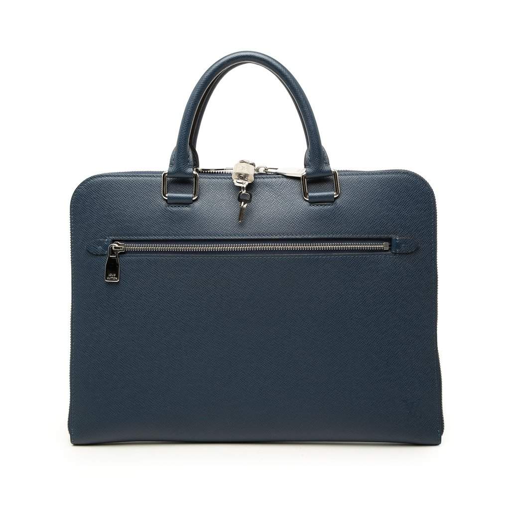 Louis Vuitton Taiga Porte Documents Slim Blue Leather Very good - Front View